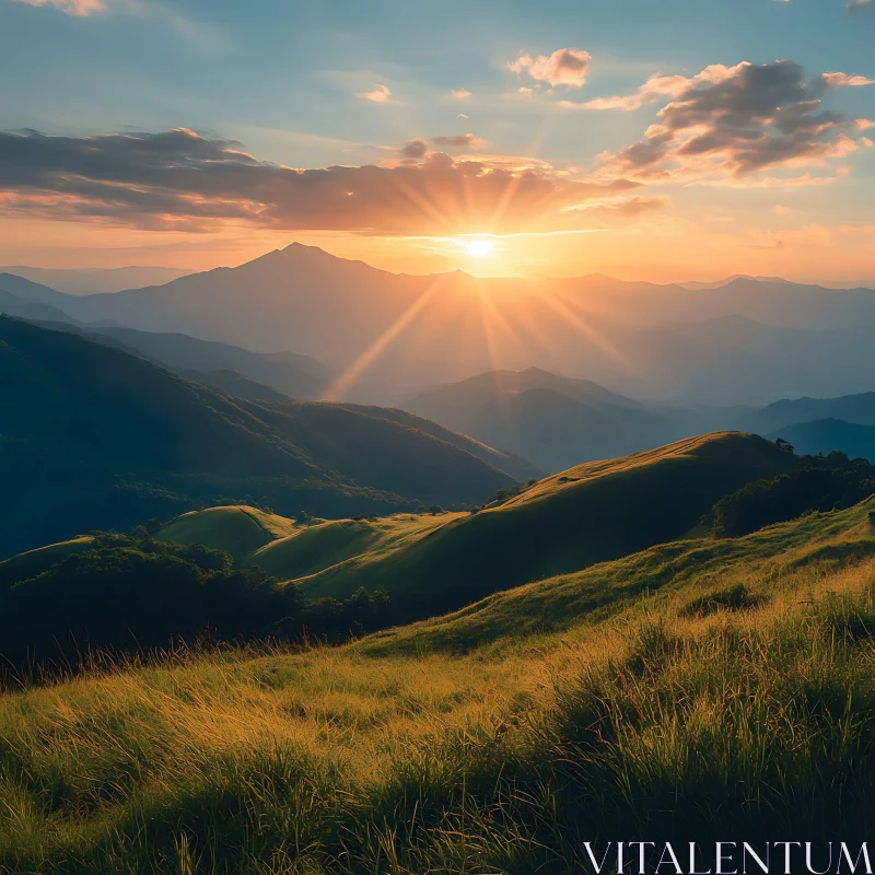 Golden Hour Over Mountain Range