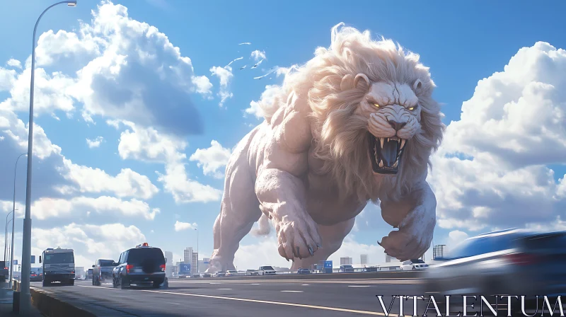 Surreal Lion on Highway Art
