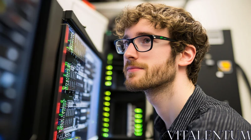 Man Analyzing Data on Computer Monitor