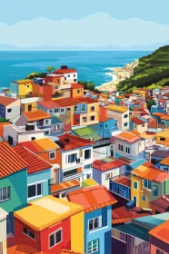 Vibrant Coastal Town with Colorful Houses