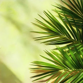 Tropical Palm Fronds on Green Wall