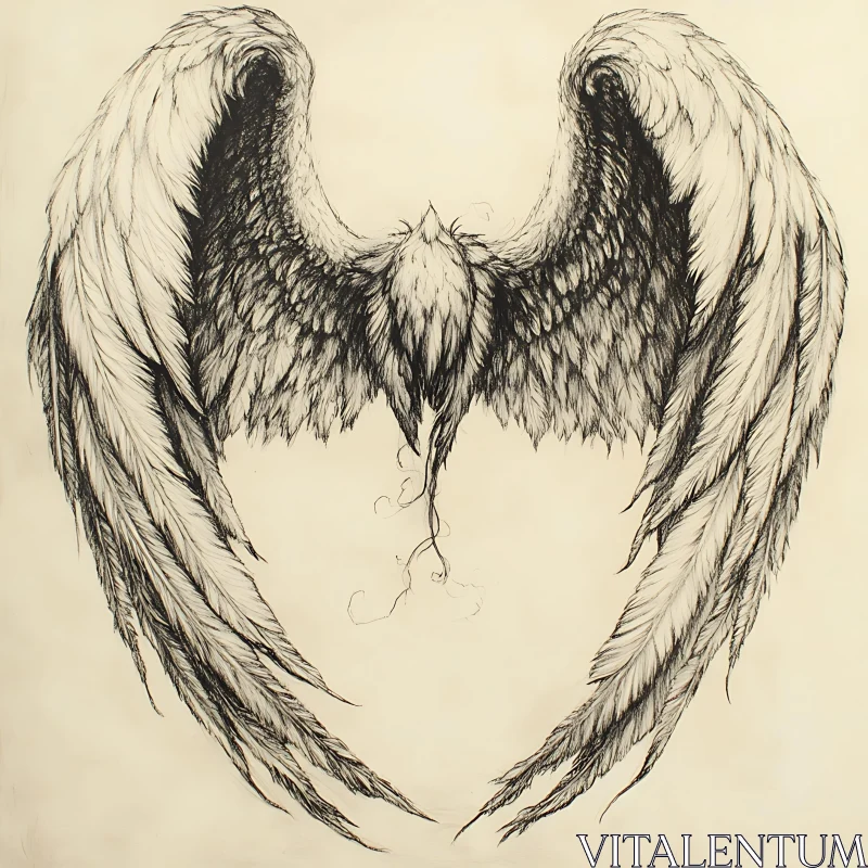 Detailed Feathered Wings Artistic Sketch