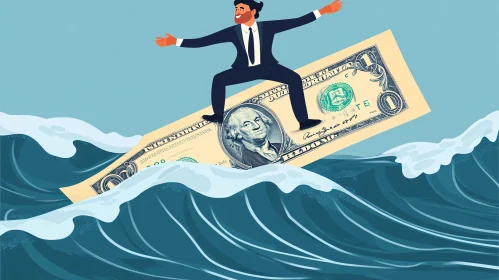 Surfing Dollar: Business Success Concept Art