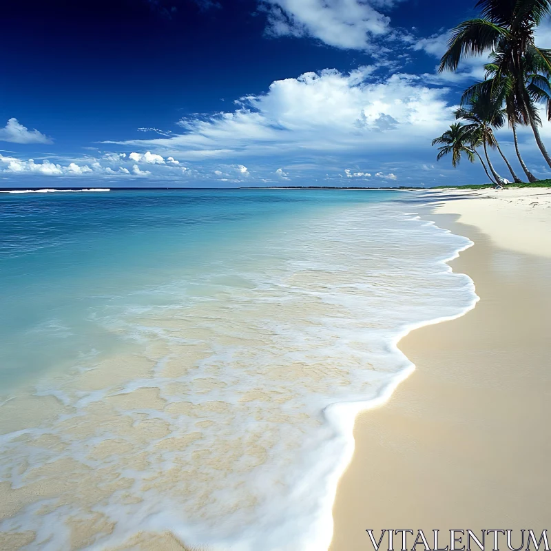 White Sand Beach with Palm Trees