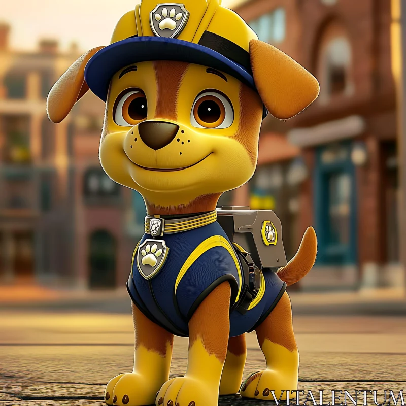 Charming Animated Puppy on Urban Background