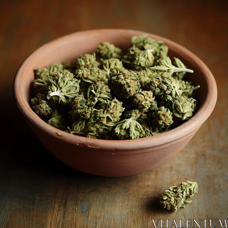 Terracotta Bowl with Cannabis Buds