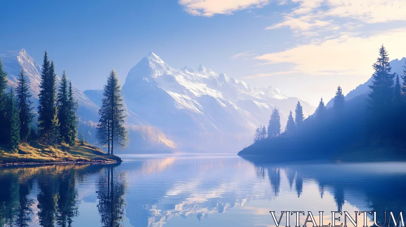 Snowy Peaks Reflected in Mountain Lake