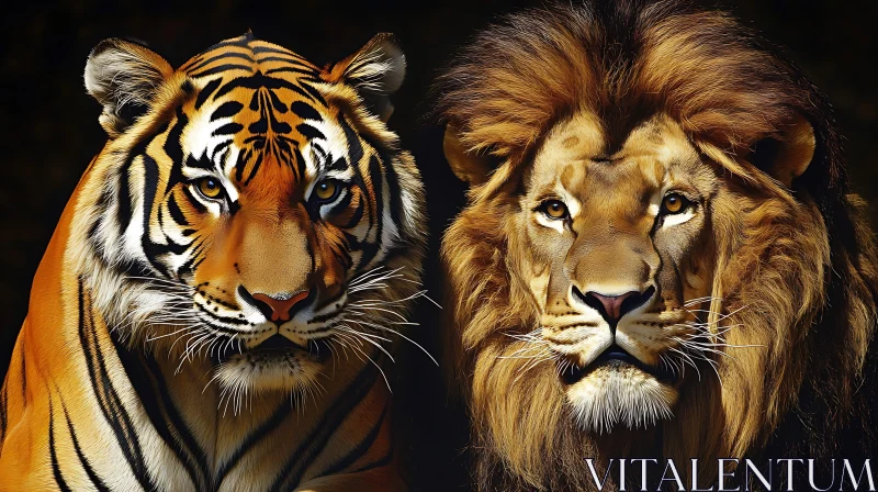 Tiger and Lion: A Wild Portrait AI Image