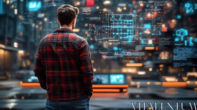 Man facing digital interface