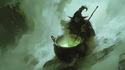 Enchanting Cauldron: A Witch's Green Elixir