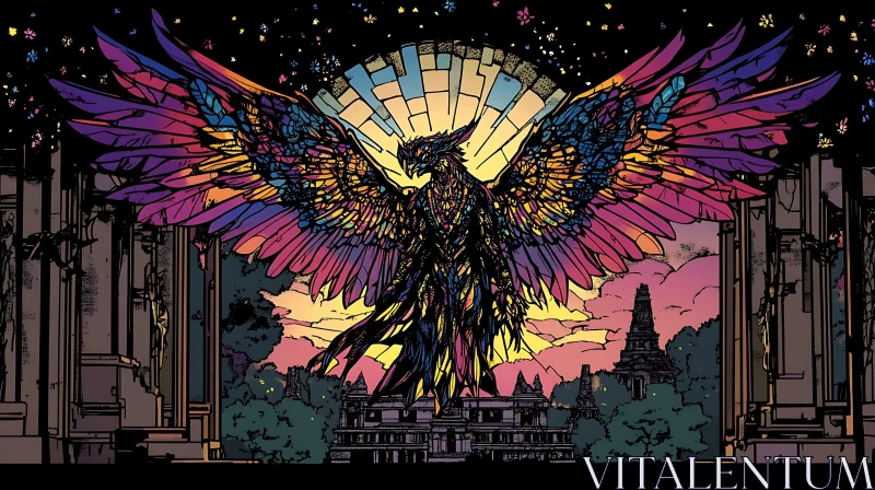Majestic Phoenix Over Historical Scenery