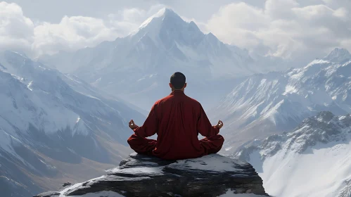Zen Meditation Atop Snowy Mountain Peak