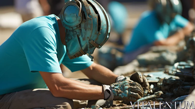 Man in Protective Gear Working on Metal - An Earthy Color Palette AI Image