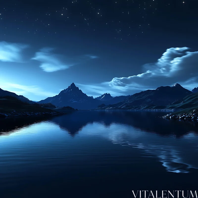 Night Lake Reflection AI Image