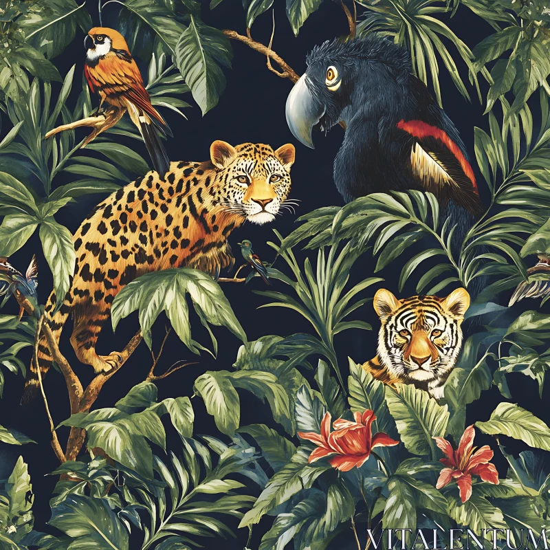 Tropical Animals in Jungle Scene AI Image