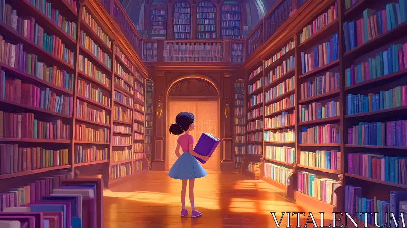 AI ART Girl Reading in a Grand Library