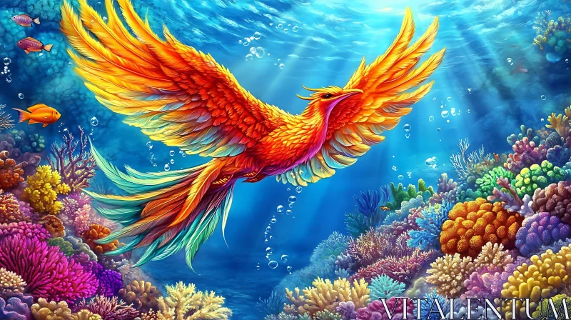 Aquatic Phoenix: A Symphony of Fire and Sea AI Image
