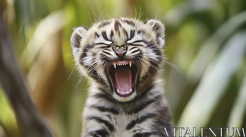 Little Tiger Roar: A Cub's Yawn AI Image