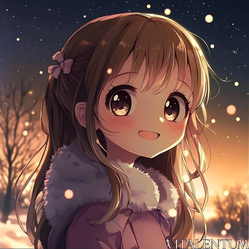 Cute Anime Girl in Winter Scene AI Image