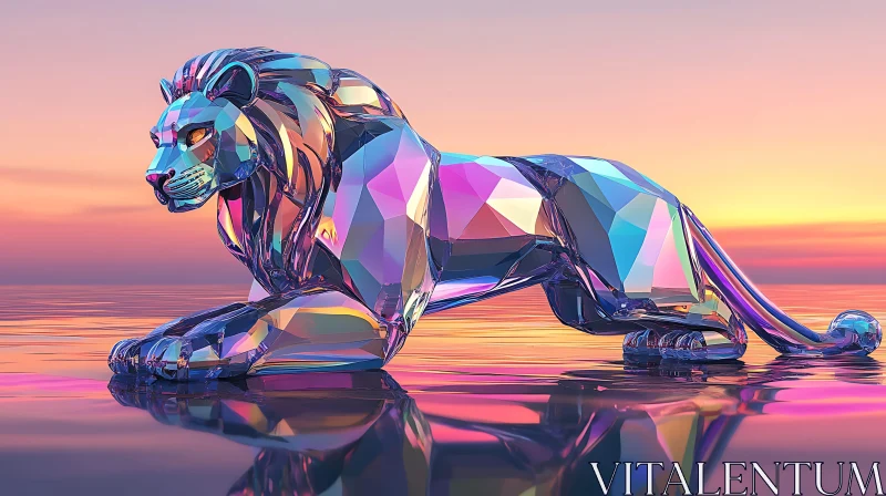 Prismatic Lion Sculpture AI Image