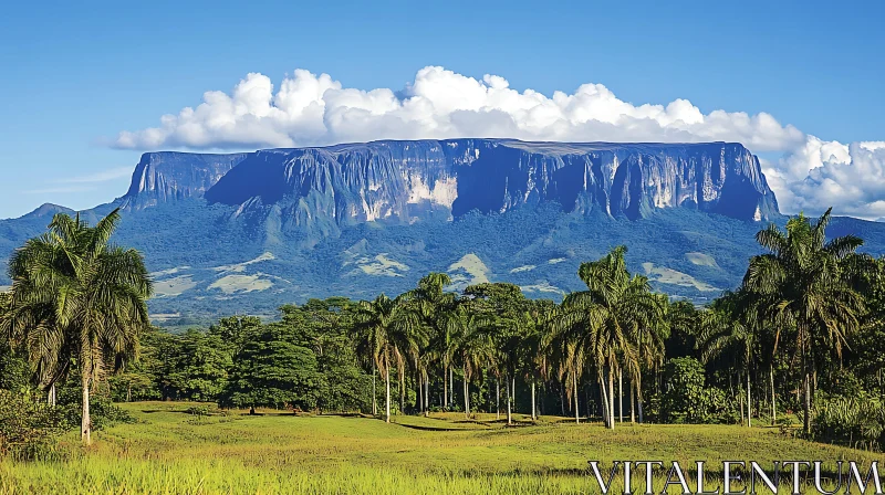 AI ART Majestic Mountain View with Tropical Palms