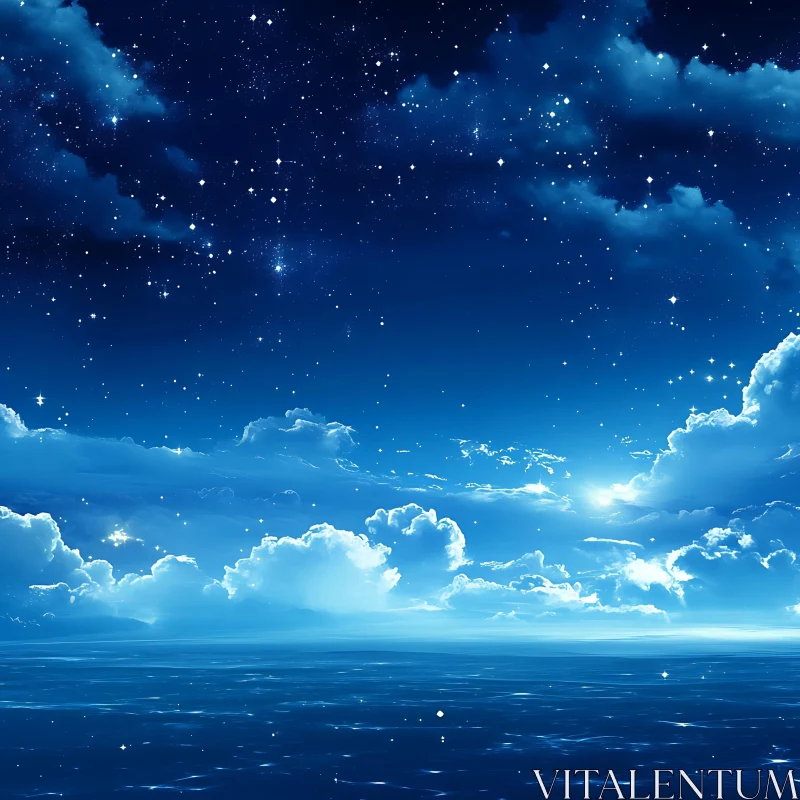 Night Sky Over the Ocean AI Image