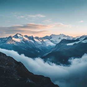 Snowy Mountain Range Cloudscape View