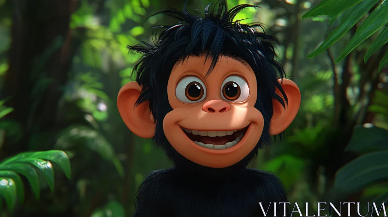 Smiling Cartoon Monkey in Forest AI Image