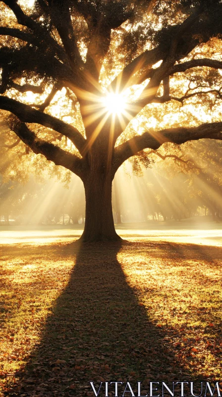 Golden Sunrays Through Tree Branches AI Image