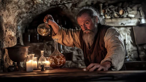 Old Alchemist with Glowing Bulb