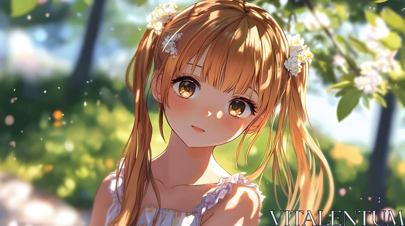 Blonde Anime Girl in Nature AI Image