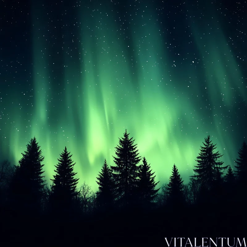 AI ART Northern Lights Over Dark Forest