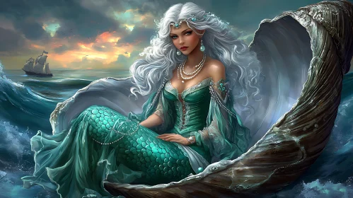 Ocean's Pearl: A Mermaid's Serene Moment