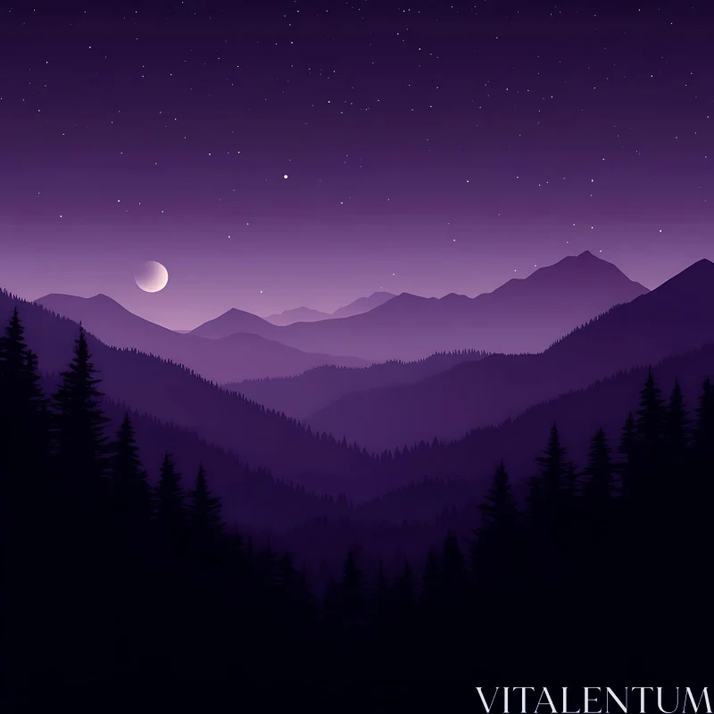 Starry Night Over Purple Mountains AI Image