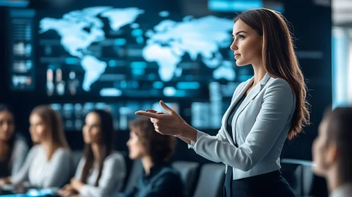 Business Presentation with World Map Backdrop