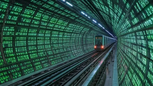 Subway Train Emerging from Digital Tunnel