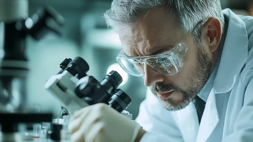 Close-up of Researcher Using Microscope