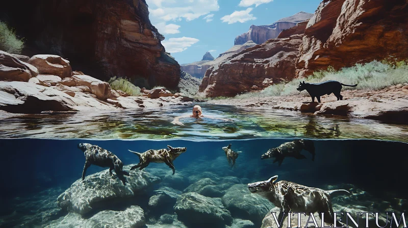 Swimming in a Beautiful Canyon AI Image