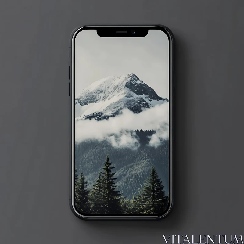 Mountain Scene on Mobile Screen AI Image