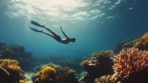 Underwater Scene with Snorkeler and Corals