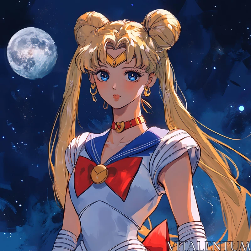 Sailor-Inspired Magical Girl in Moonlight AI Image