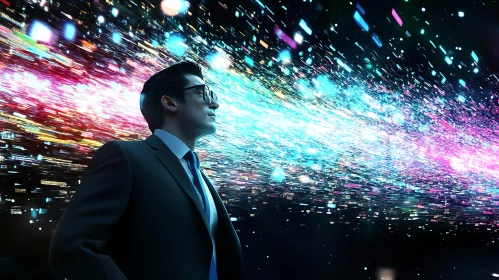 Man Gazing at Neon Lights