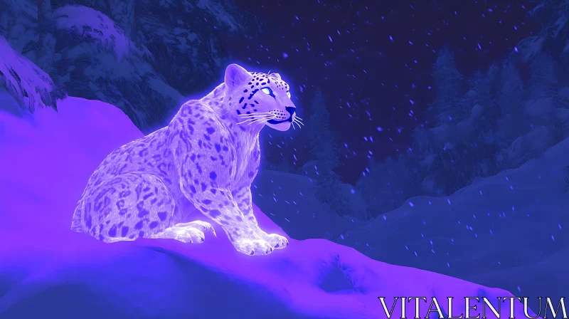 Snow Leopard on Snowy Mountain AI Image