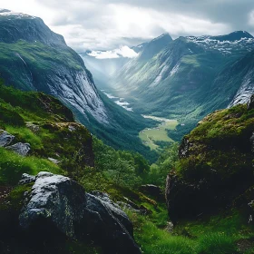 Lush Green Valley Between Mountains