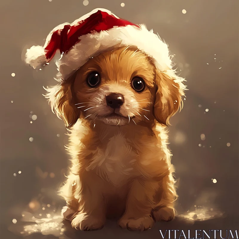 Cute Holiday Puppy in Santa Hat AI Image