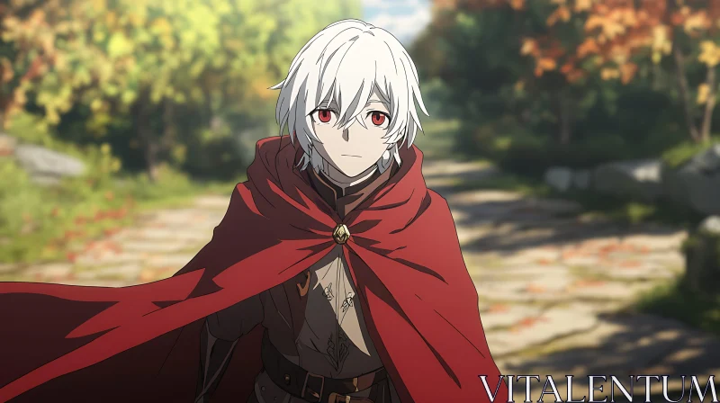 Mystical Anime Character in Red Cloak AI Image