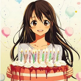 Festive Anime Birthday Celebration with Cake