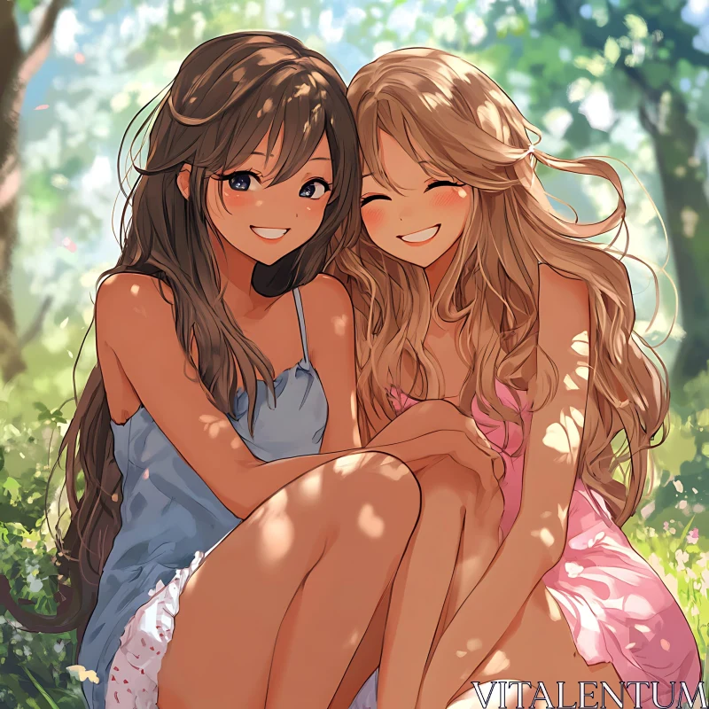 Anime Friends Enjoying Summer Outdoors AI Image