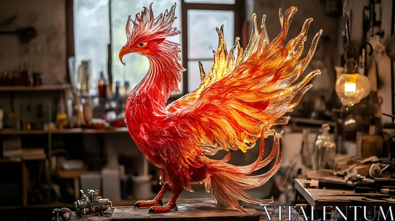 Phoenix Rising: A Glass Art Creation AI Image