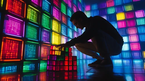 Man and Colorful Cubes Art